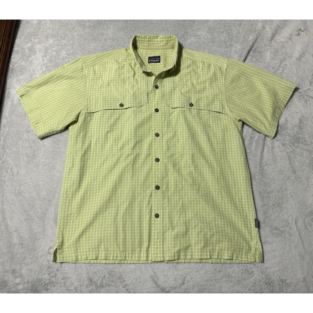 Patagonia‎ Mens Large Button Up Fishing Shirt Short Sleeve Green Cotton (No Tag)